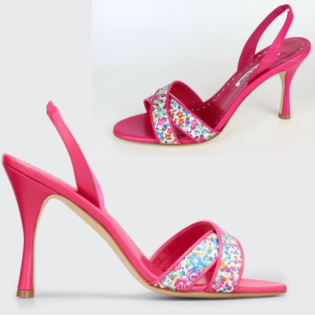 Manolo Blahnik Lasista Floral Leather Slingback Sandals